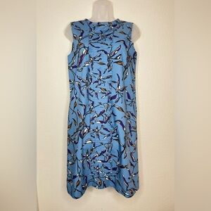 Max Mara Printed Nola Dress Light Blue Floral Print‎ Ruffle Shift Dress Sz 8